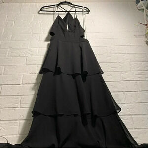 LuLu’s Tiered Black Cut-Out Dress Size Large Romantic Formal Gothic Bridesmaid